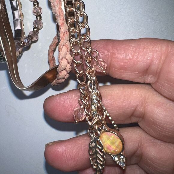 Set of Four Boho Rose Gold Tone‎ Charm, Rhinestone and Leather Bracelets - Picture 5 of 6